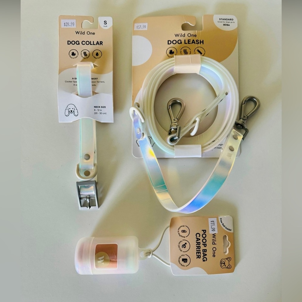 Wild One Holographic Lunar Dog Leash/Collar/ Poop Bag Carrier Bundle Set…